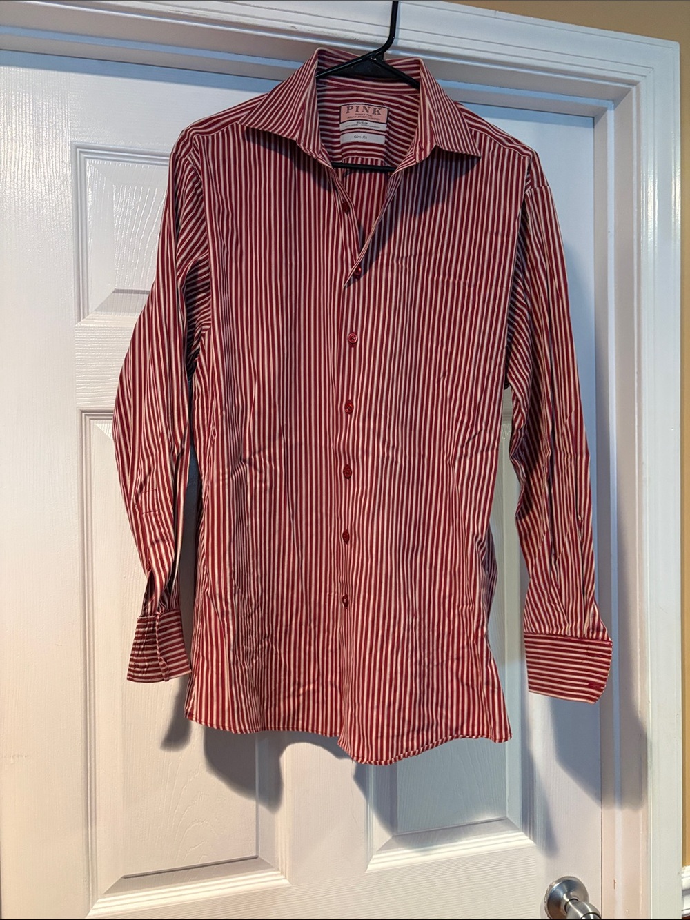 Thomas Pink Red & White Striped Dress Shirt